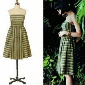 Anthropologie Maple Green Chlorophyll Study Retro Strapless Fit Flare Dress Sz 4